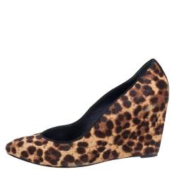 Brian Atwood Brown Leopard Print Pony Hair Wedge Pumps Size 39.5