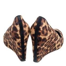 Brian Atwood Brown Leopard Print Pony Hair Wedge Pumps Size 39.5