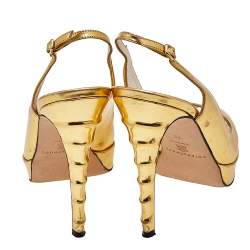 Brian Atwood Gold Leather Peep Toe Slingback Pumps Size 38