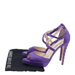 Brian Atwood Purple Satin Platform Ankle Strap Sandals Size 38.5