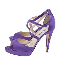 Brian Atwood Purple Satin Platform Ankle Strap Sandals Size 38.5