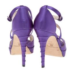 Brian Atwood Purple Satin Platform Ankle Strap Sandals Size 38.5