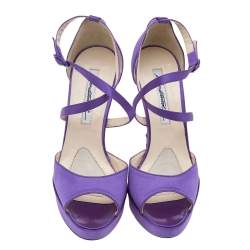 Brian Atwood Purple Satin Platform Ankle Strap Sandals Size 38.5