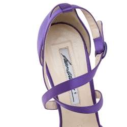 Brian Atwood Purple Satin Platform Ankle Strap Sandals Size 38.5