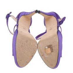 Brian Atwood Purple Satin Platform Ankle Strap Sandals Size 38.5