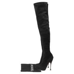 Pre Owned Brian Atwood Black Suede Knee Length Boots Size 37.5