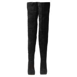 Pre Owned Brian Atwood Black Suede Knee Length Boots Size 37.5