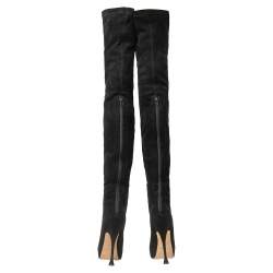 Pre Owned Brian Atwood Black Suede Knee Length Boots Size 37.5