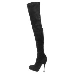 Pre Owned Brian Atwood Black Suede Knee Length Boots Size 37.5