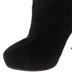 Pre Owned Brian Atwood Black Suede Knee Length Boots Size 37.5
