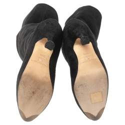 Pre Owned Brian Atwood Black Suede Knee Length Boots Size 37.5