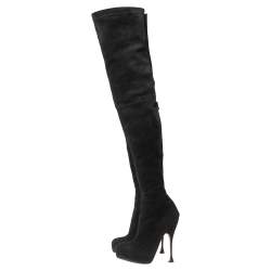 Pre Owned Brian Atwood Black Suede Knee Length Boots Size 37.5