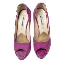 Brian Atwood Magenta Suede Embellished Chain Heel Peep-Toe Pumps Size 37
