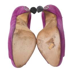 Brian Atwood Magenta Suede Embellished Chain Heel Peep-Toe Pumps Size 37