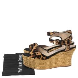 Brian Atwood Beige/Black Pony Hair Espadrille Wedge Sandals Size 39