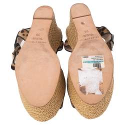 Brian Atwood Beige/Black Pony Hair Espadrille Wedge Sandals Size 39