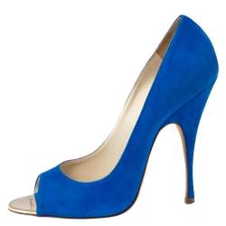 Brian Atwood Royal Blue Suede Open-Toe Pumps Size 38