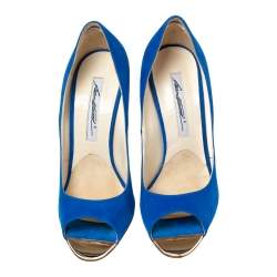 Brian Atwood Royal Blue Suede Open-Toe Pumps Size 38