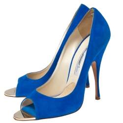 Brian Atwood Royal Blue Suede Open-Toe Pumps Size 38