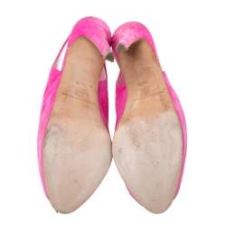 Brian Atwood Pink Nubuck Leather  Peep Toe Slingback Platform Sandals Size 38