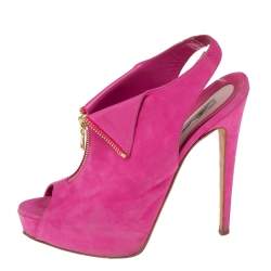 Brian Atwood Pink Nubuck Leather  Peep Toe Slingback Platform Sandals Size 38
