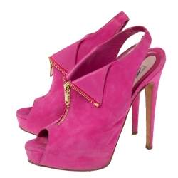 Brian Atwood Pink Nubuck Leather  Peep Toe Slingback Platform Sandals Size 38