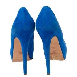 Brian Atwood Royal Blue Suede Maniac Platform Pumps Size 38.5