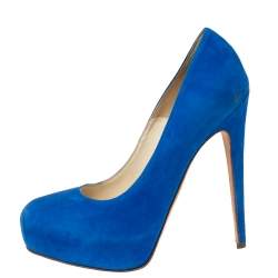 Brian Atwood Royal Blue Suede Maniac Platform Pumps Size 38.5