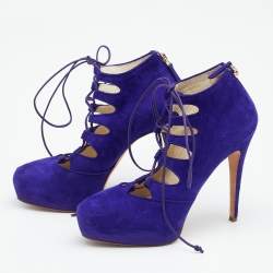 Brian Atwood Purple Suede Lace up Booties Size 38.5