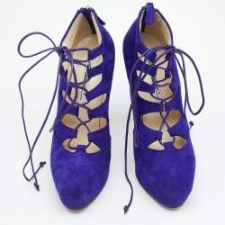 Brian Atwood Purple Suede Lace up Booties Size 38.5