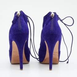 Brian Atwood Purple Suede Lace up Booties Size 38.5