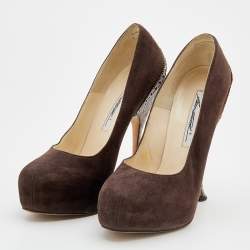 Brian Atwood Brown Suede Platform Pumps 38