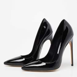 Pre Owned Brian Atwood Black Patent Leather Pointed Toe Pumps Size 36.5