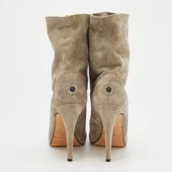 Brian Atwood Grey Suede Ankle Length Boots Size 38.5