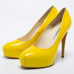 Brian Atwood Yellow Patent Leather Platform Pumps Size 39