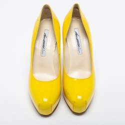 Brian Atwood Yellow Patent Leather Platform Pumps Size 39