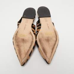 Brian Atwood Beige Leopard Print Calf Hair and Leather Slingback Sandals Size 38.5
