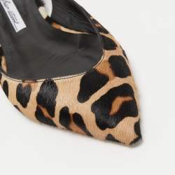 Brian Atwood Beige Leopard Print Calf Hair and Leather Slingback Sandals Size 38.5
