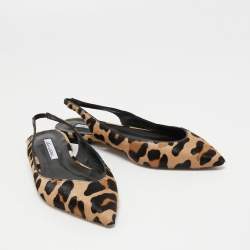 Brian Atwood Beige Leopard Print Calf Hair and Leather Slingback Sandals Size 38.5