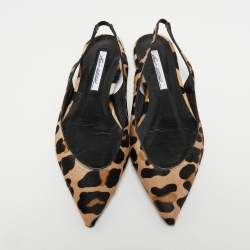 Brian Atwood Beige Leopard Print Calf Hair and Leather Slingback Sandals Size 38.5