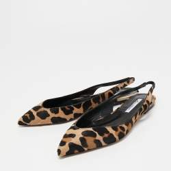 Brian Atwood Beige Leopard Print Calf Hair and Leather Slingback Sandals Size 38.5