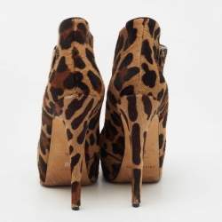 Brian Atwood  Brown/Black Leopard Print Calf Hair Ankle Boots Size 38.5