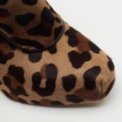 Brian Atwood  Brown/Black Leopard Print Calf Hair Ankle Boots Size 38.5