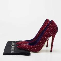 Brian Atwood Red/Blue Suede Embroidered and Studded Pumps Size 39