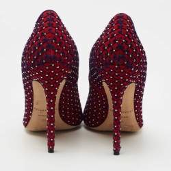 Brian Atwood Red/Blue Suede Embroidered and Studded Pumps Size 39