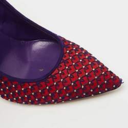 Brian Atwood Red/Blue Suede Embroidered and Studded Pumps Size 39