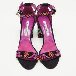 Brian Atwood Black Suede Embellished Ankle Strap Sandals Size 38
