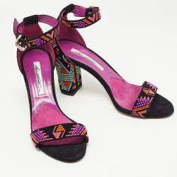Brian Atwood Black Suede Embellished Ankle Strap Sandals Size 38