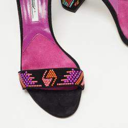 Brian Atwood Black Suede Embellished Ankle Strap Sandals Size 38