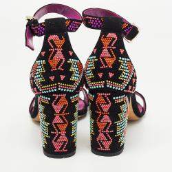 Brian Atwood Black Suede Embellished Ankle Strap Sandals Size 38